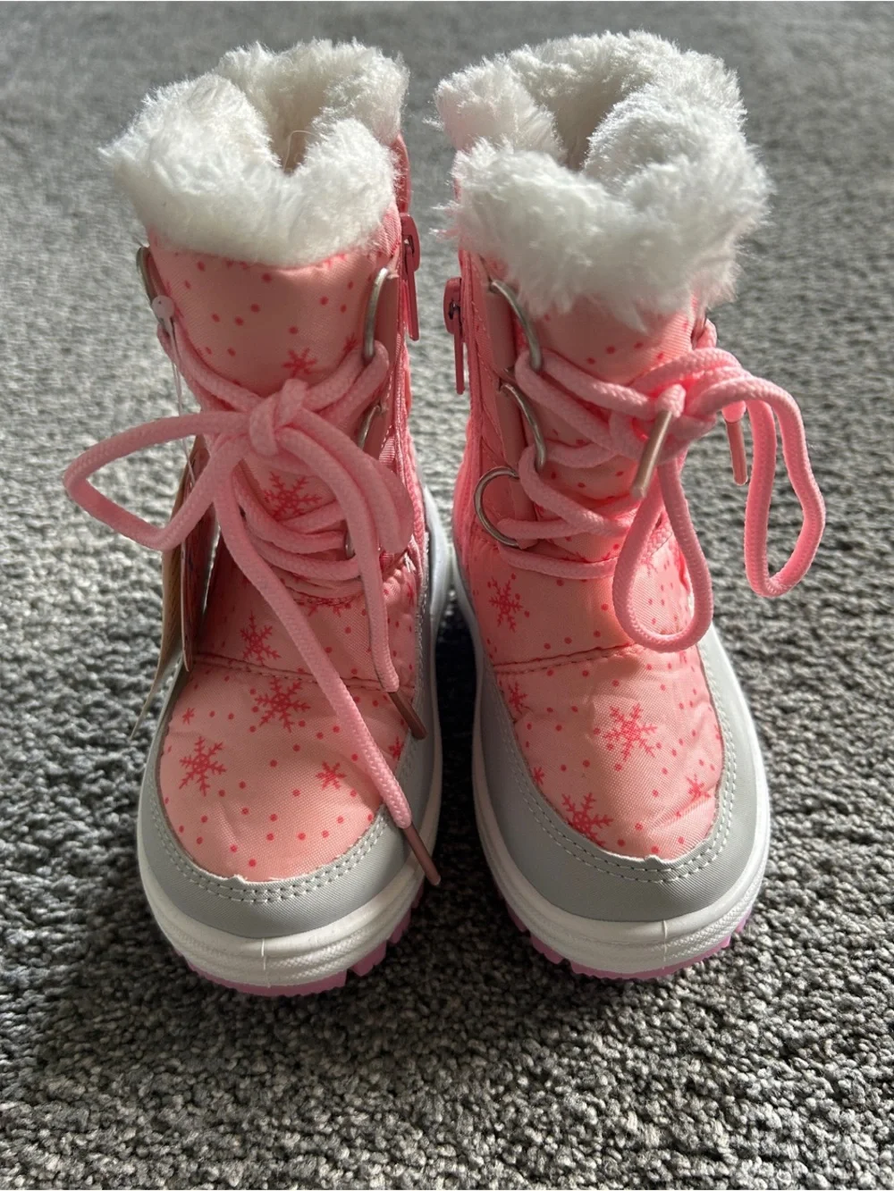 Kids Pink Snowflake Faux-Fur Lined Winter Boots